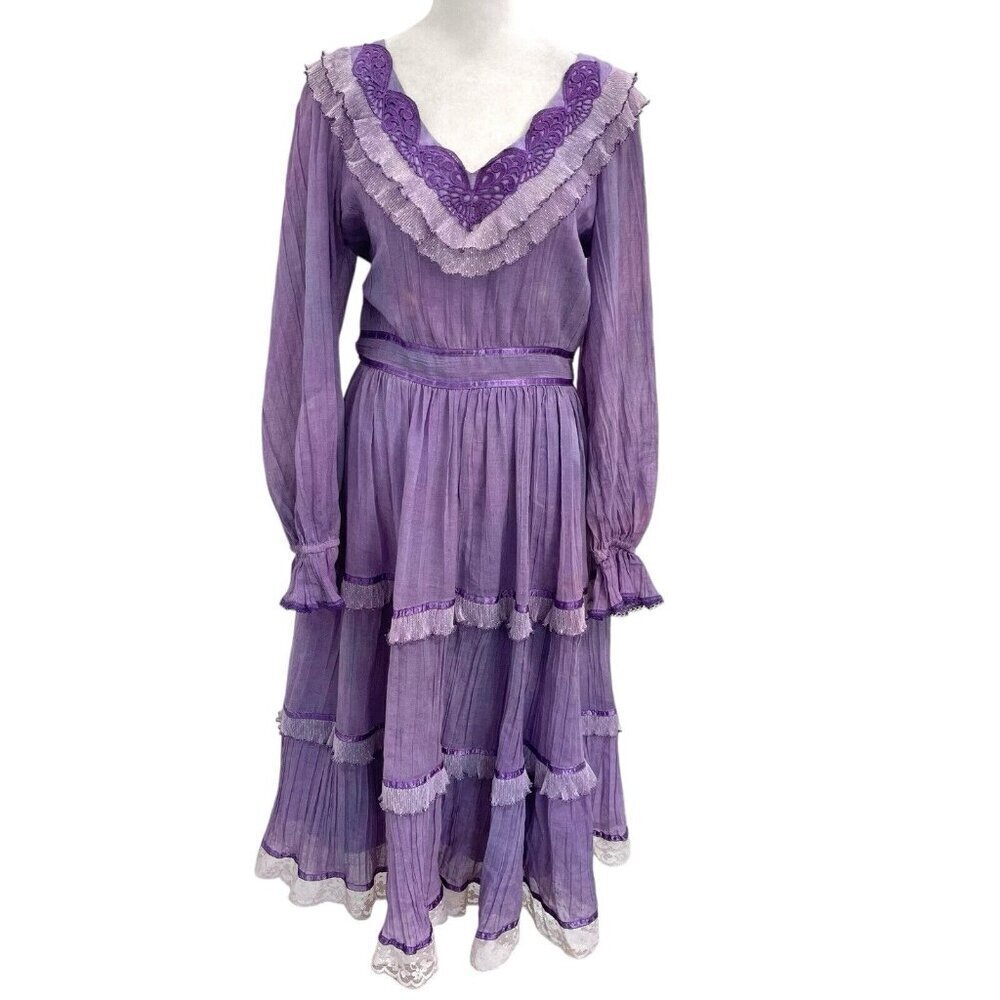 Vintage GUNNE SAX Jessica REWORKED Tiered Ruffle Long Sleeve Dress Purple size 9